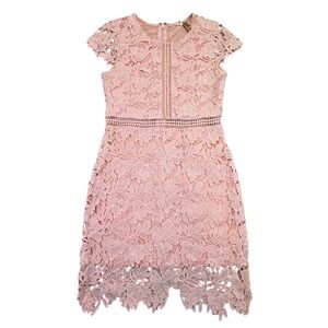 Mainstrip Dress Women's Large Valentine's‎ Day Pink Lace Cap Sleeve Sheath